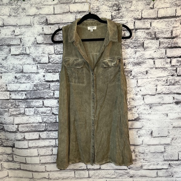 Umgee Dark Tan Rustic Sleeveless Button Up Tank Size M - Picture 2 of 8
